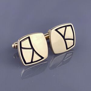 Simple Mid Century Modern Cufflinks Gold Tone Abstract Stain Glass Shape Vintage